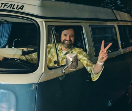 William DeMeo at the wheel of a VW bus